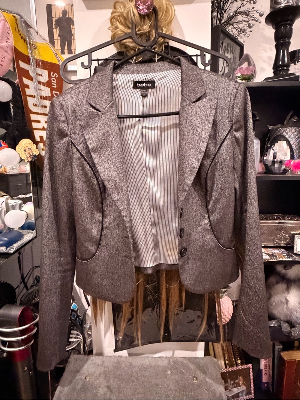 bebe Metallic Gray Cropped Blazer